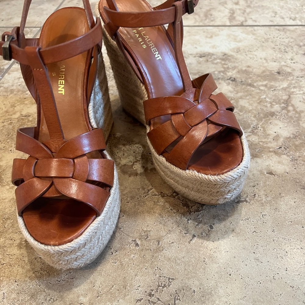 YSL brown Tribute espadrilles
